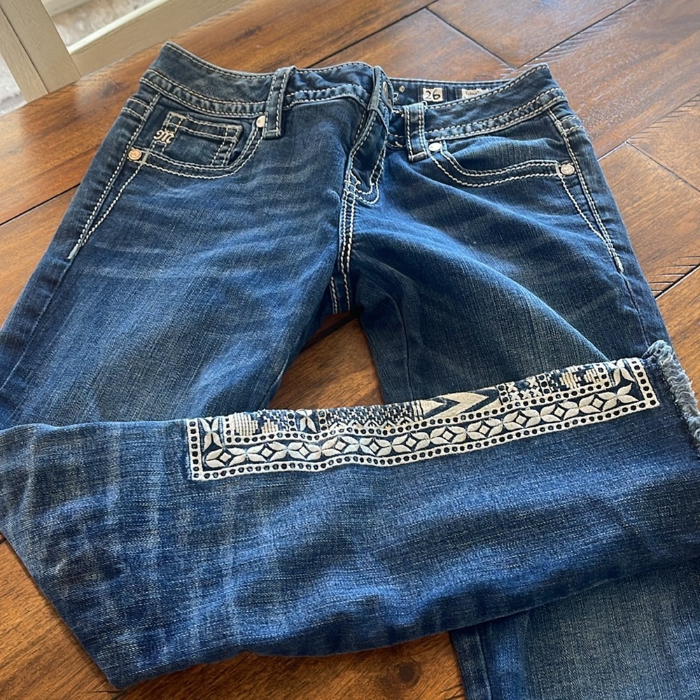 Miss Me Boho Embroidered Jeans JP7762AK blue ankle skinny denim  jeans 26 - Picture 10 of 11